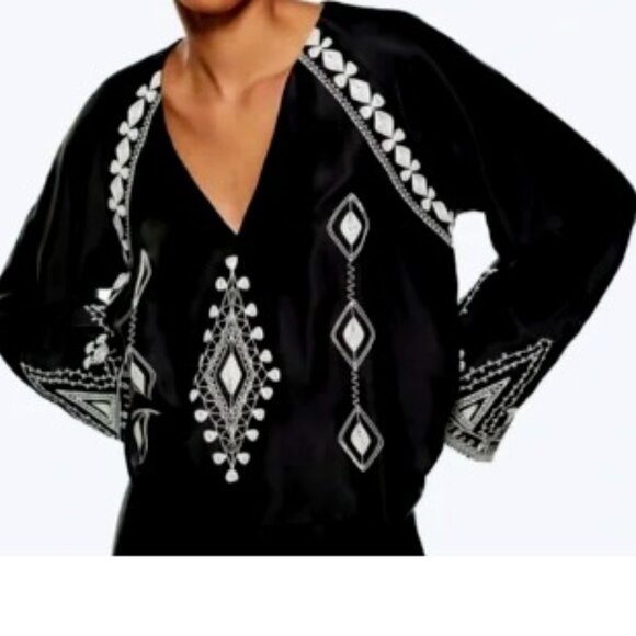 Zara Tops - BNWT ZARA Bohemian embroidered jet black beauty (S)